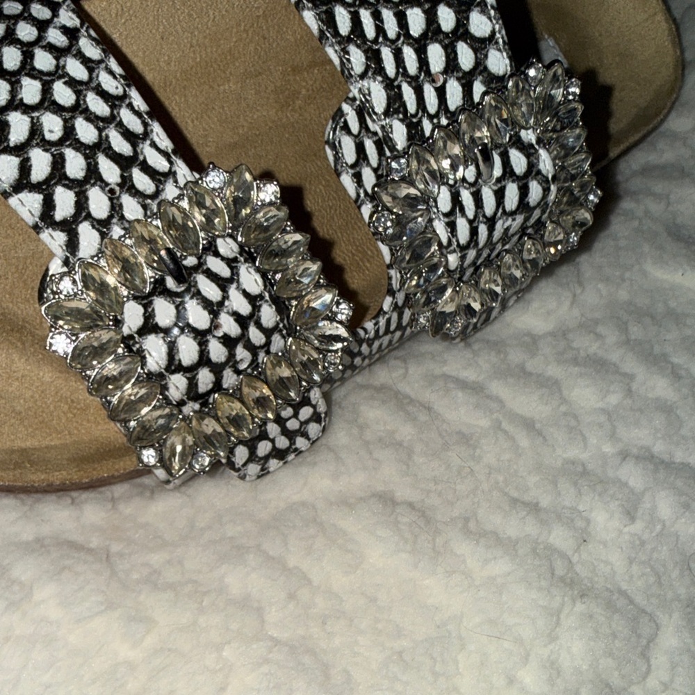 Steven by Steve Madden White & Black Embellished Slide Sandals - Picture 3 of 5